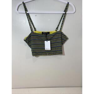 Olivaceous NWT L Medium Striped Green Yellow Crop Tank Kidcore Bandeau Tube Top